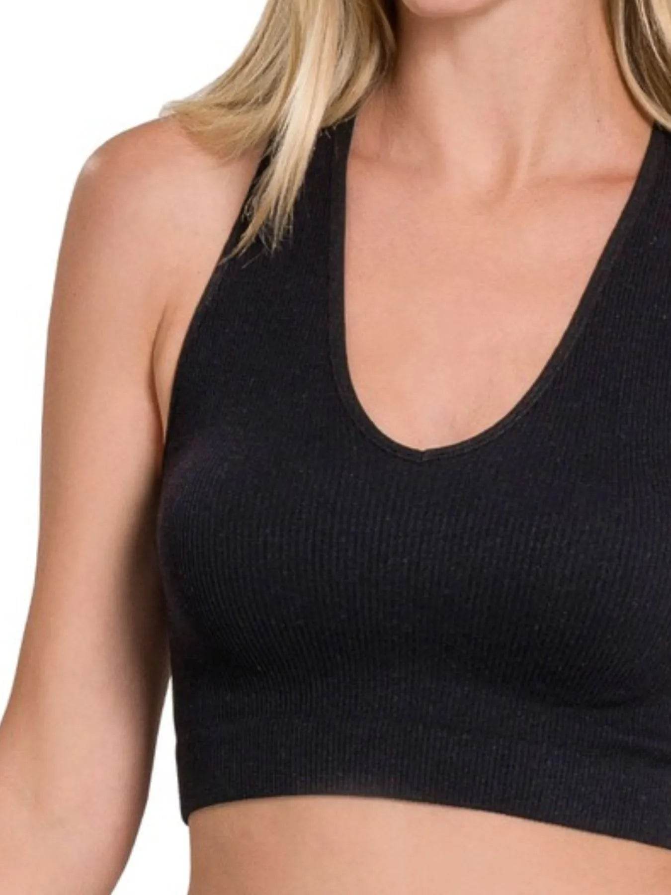 Zenana Seamless Ribbed Cropped Racerback Tank Top - Velveta Studio