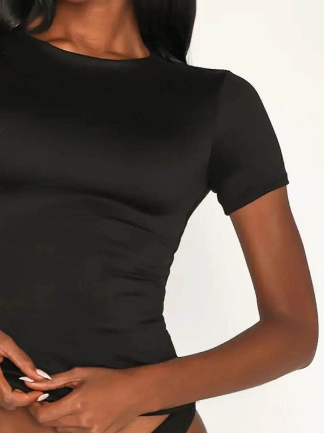 Round Neck Short Sleeve Swim Top - Velveta Studio