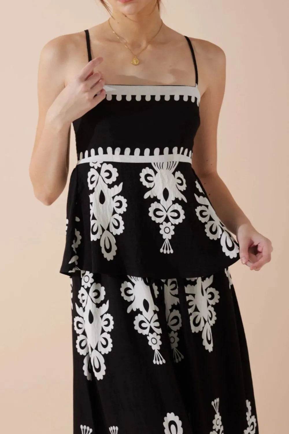 Printed Square Neck Cami and Wide Leg Pants Set - Velveta Studio