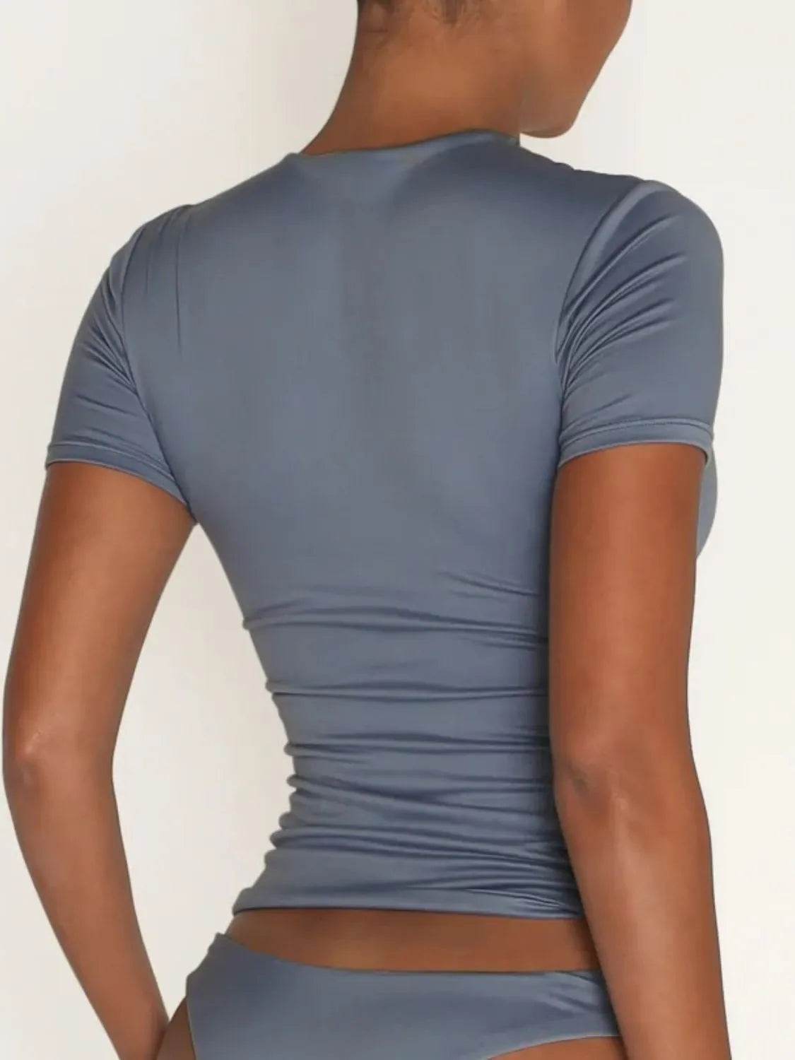 Round Neck Short Sleeve Swim Top - Velveta Studio