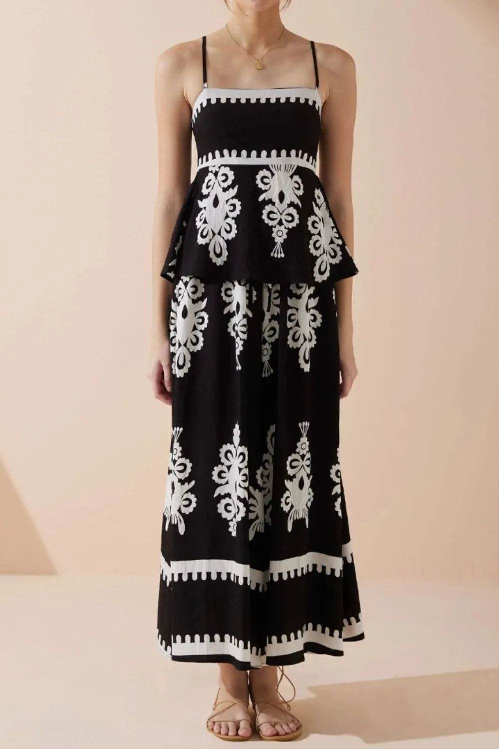 Printed Square Neck Cami and Wide Leg Pants Set - Velveta Studio