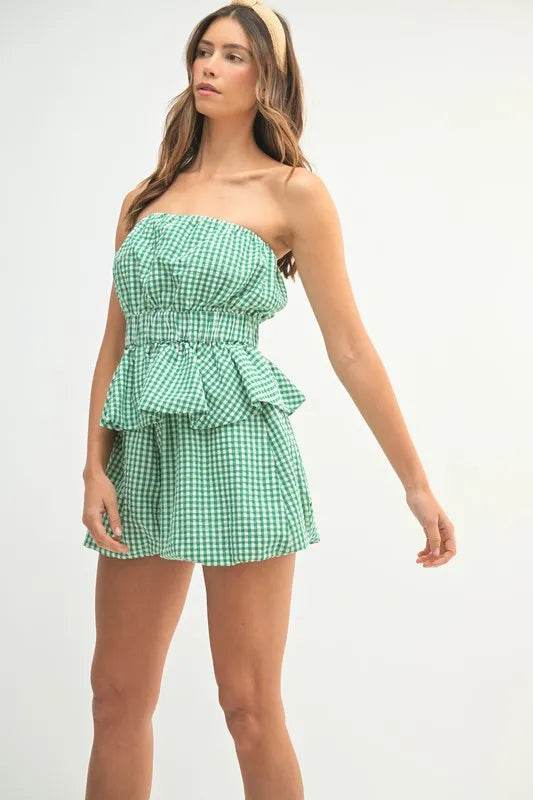 MABLE Gingham Tube Top and Shorts Set - Velveta Studio