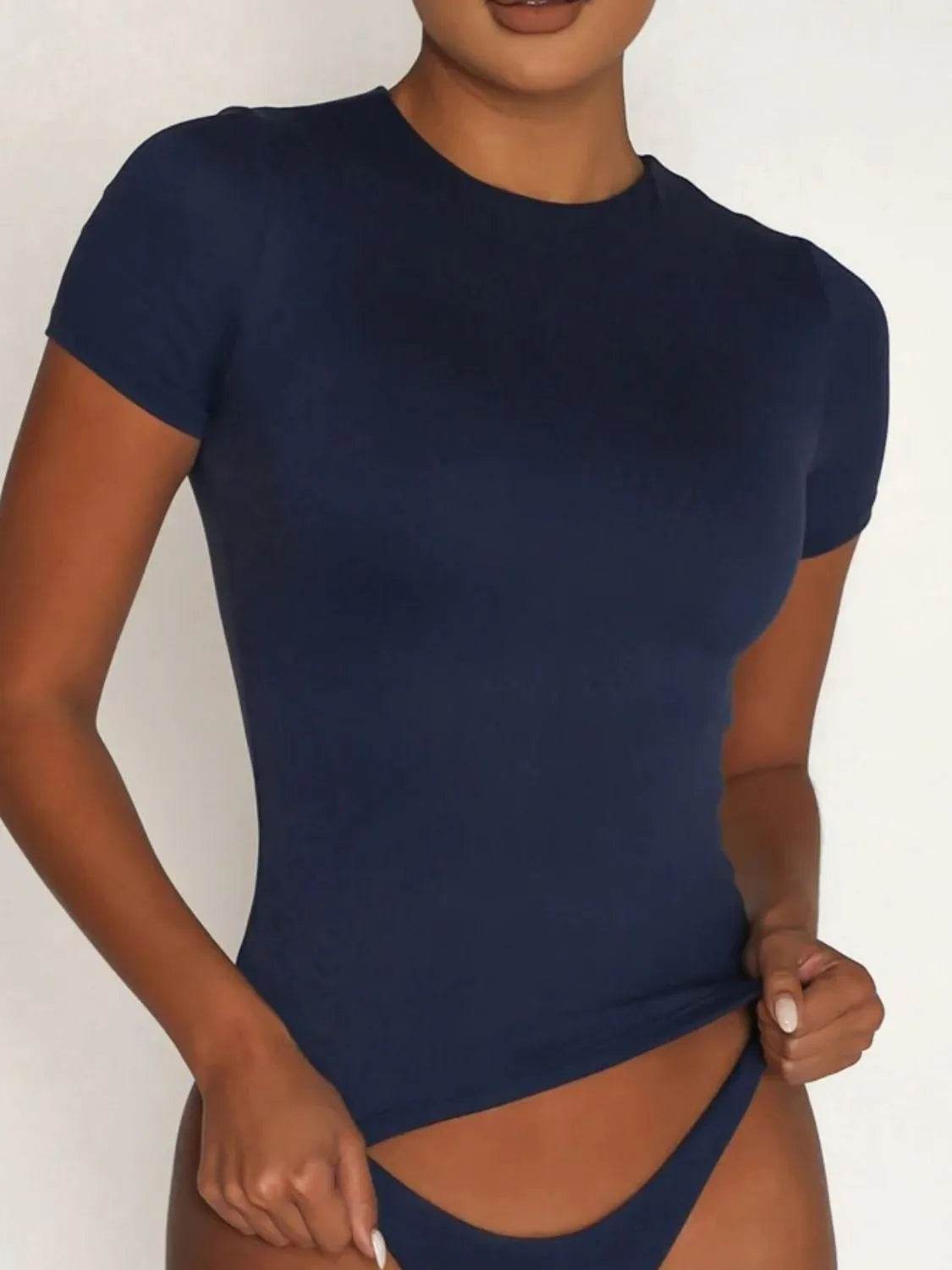 Round Neck Short Sleeve Swim Top - Velveta Studio