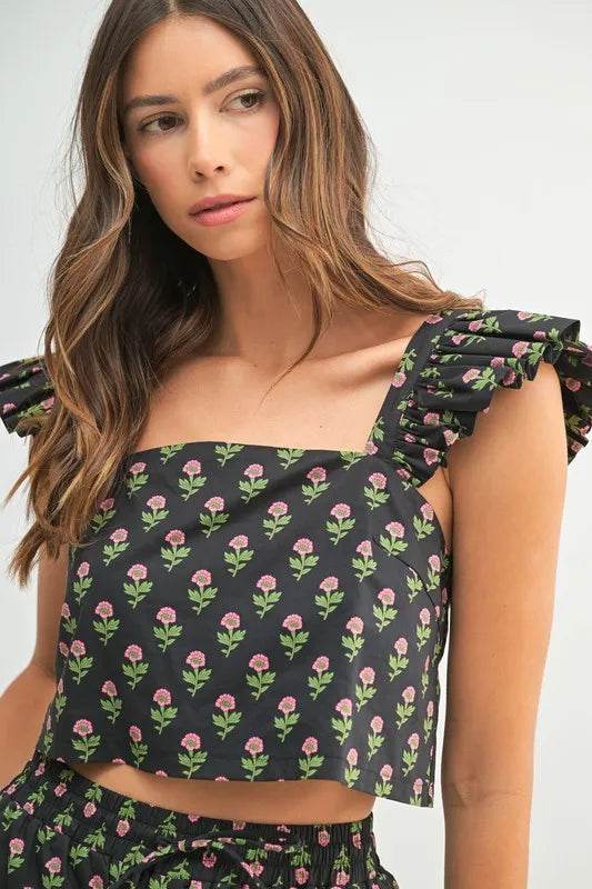 MABLE Floral Print Ruffle Top and Pants Set - Velveta Studio