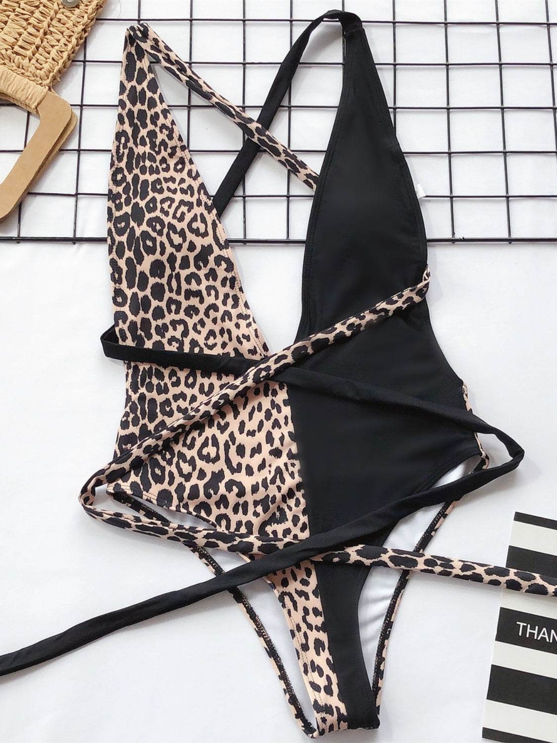 Tied Leopard Plunge One-Piece Swimwear - Velveta Studio