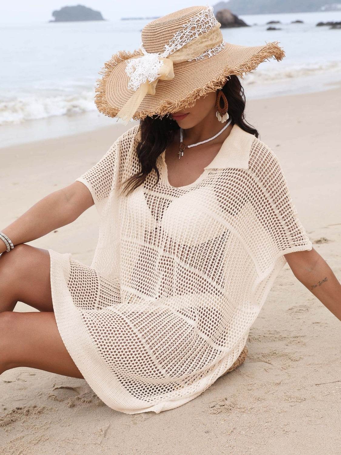 Hollow Out Collared Neck Cover-Up - Velveta Studio