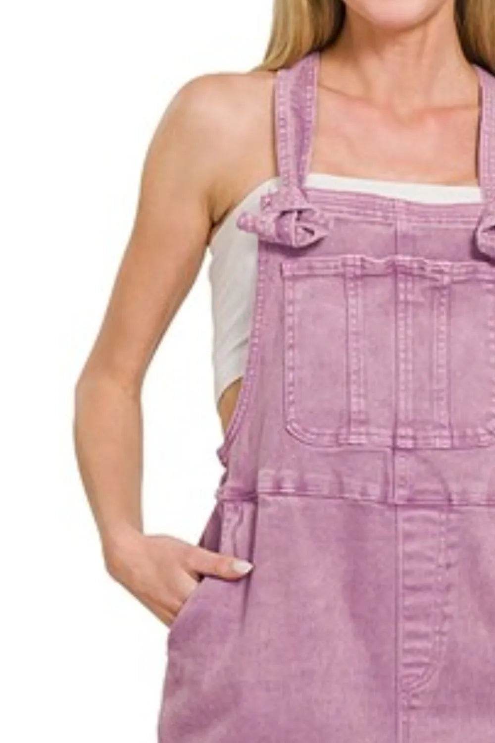 Washed Knot Strap Relaxed Fit Overalls - B Violet - Velveta Studio