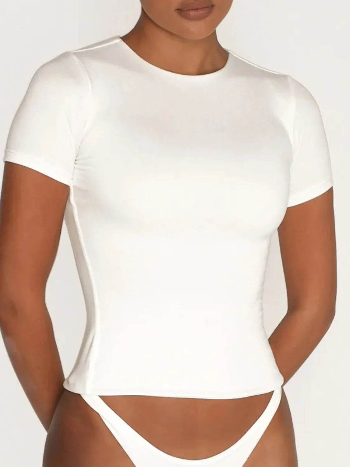 Round Neck Short Sleeve Swim Top - Velveta Studio