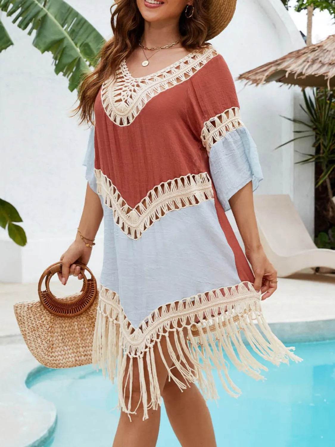Backless Tassel Hem V-Neck Cover-Up - Velveta Studio