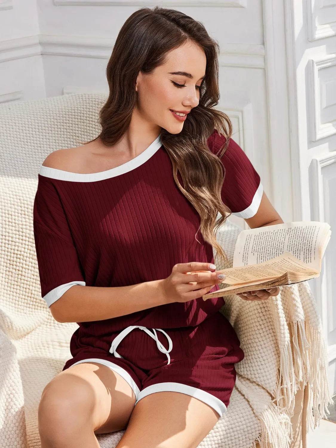 Ribbed Round Neck Top and Shorts Set - Velveta Studio