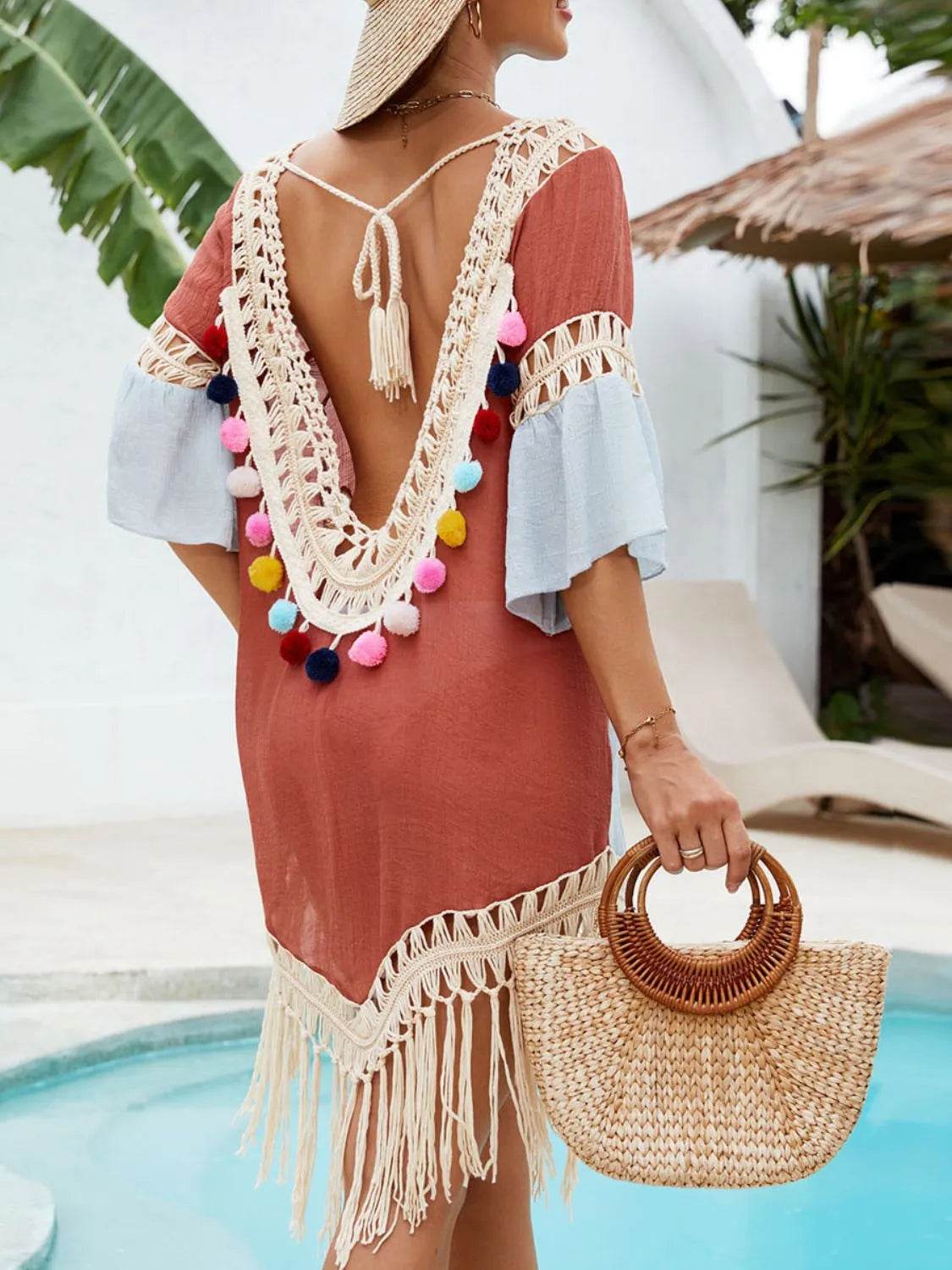 Backless Tassel Hem V-Neck Cover-Up - Velveta Studio