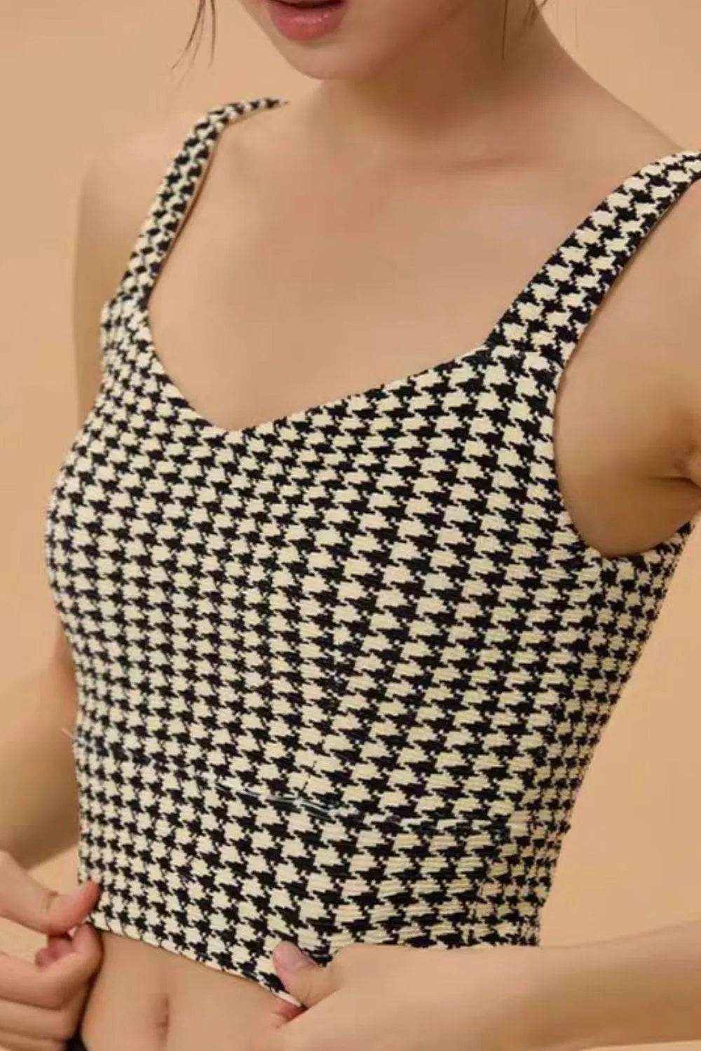 Crisscross Back Houndstooth Active Bra - Velveta Studio
