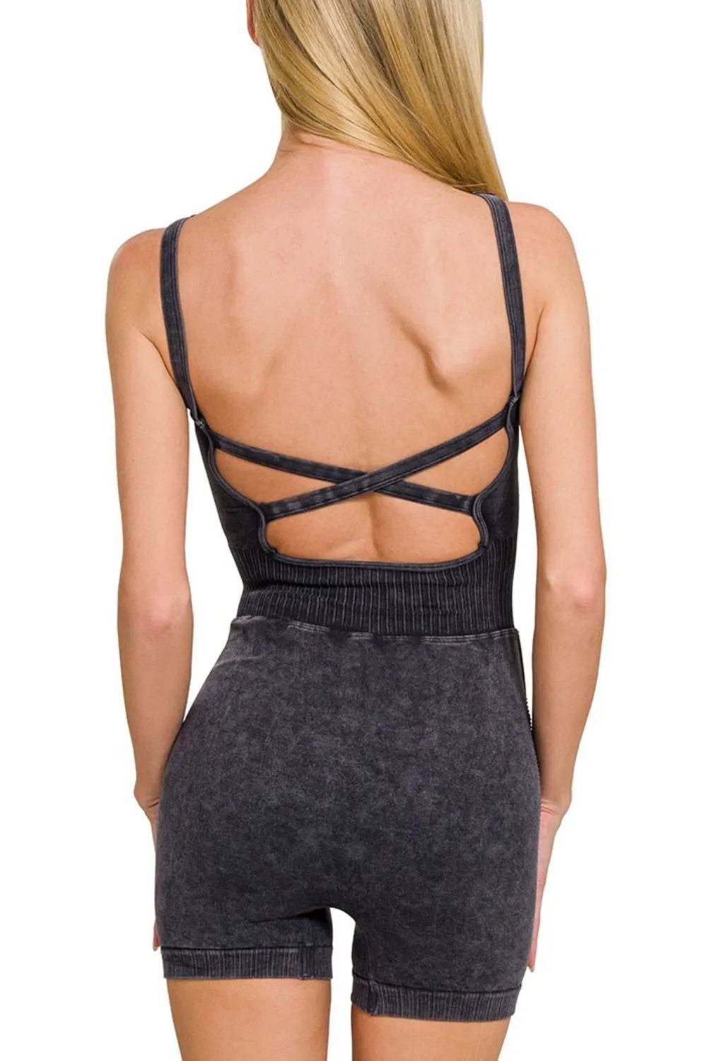 Zenana Washed Sports Romper With Removable Bra Pad - Velveta Studio