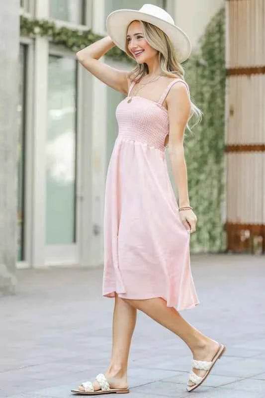 And The Why Smocking Open-Back Sleeveless Midi Dress - Velveta Studio