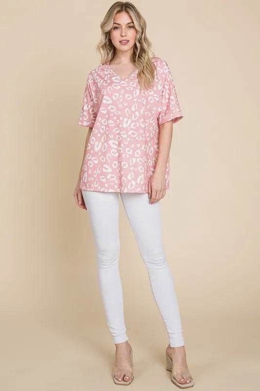 BOMBOM Loose Fit Animal Print Soft Knit Top - Velveta Studio