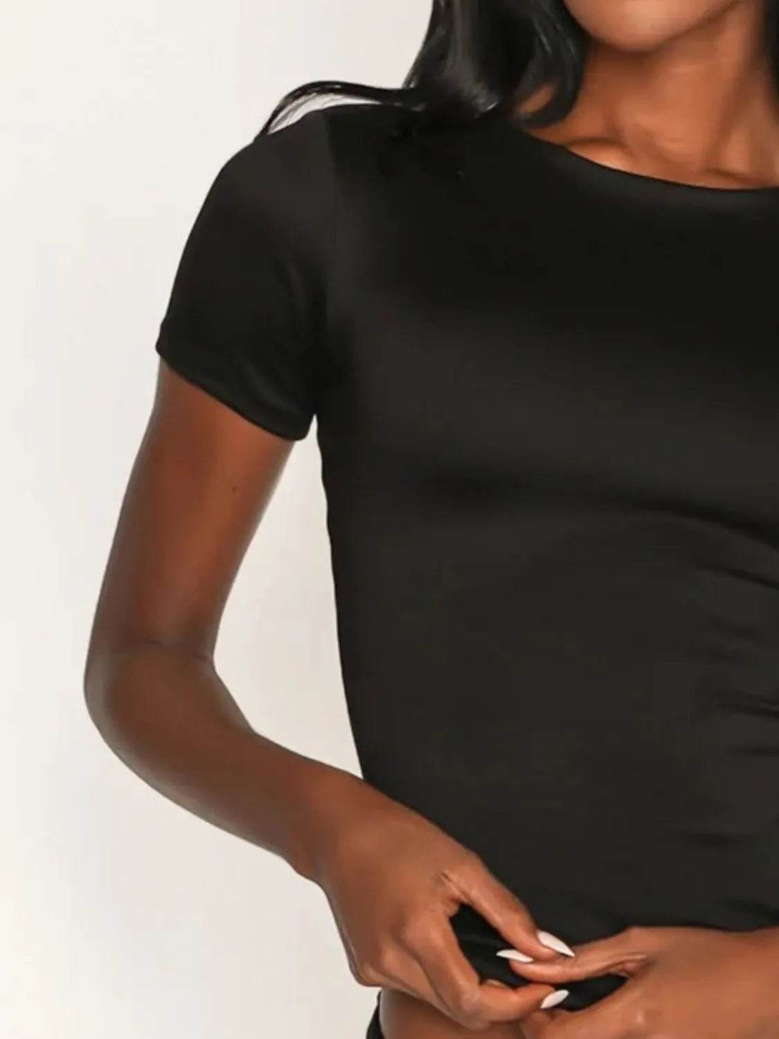 Round Neck Short Sleeve Swim Top - Velveta Studio