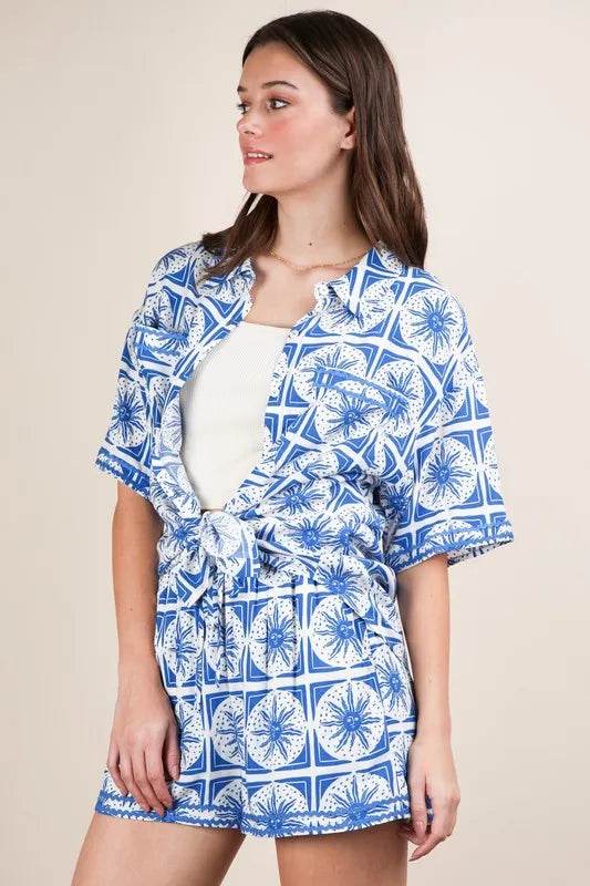 VERY J Tropical Printed Shirt Top and Shorts Set - Velveta Studio