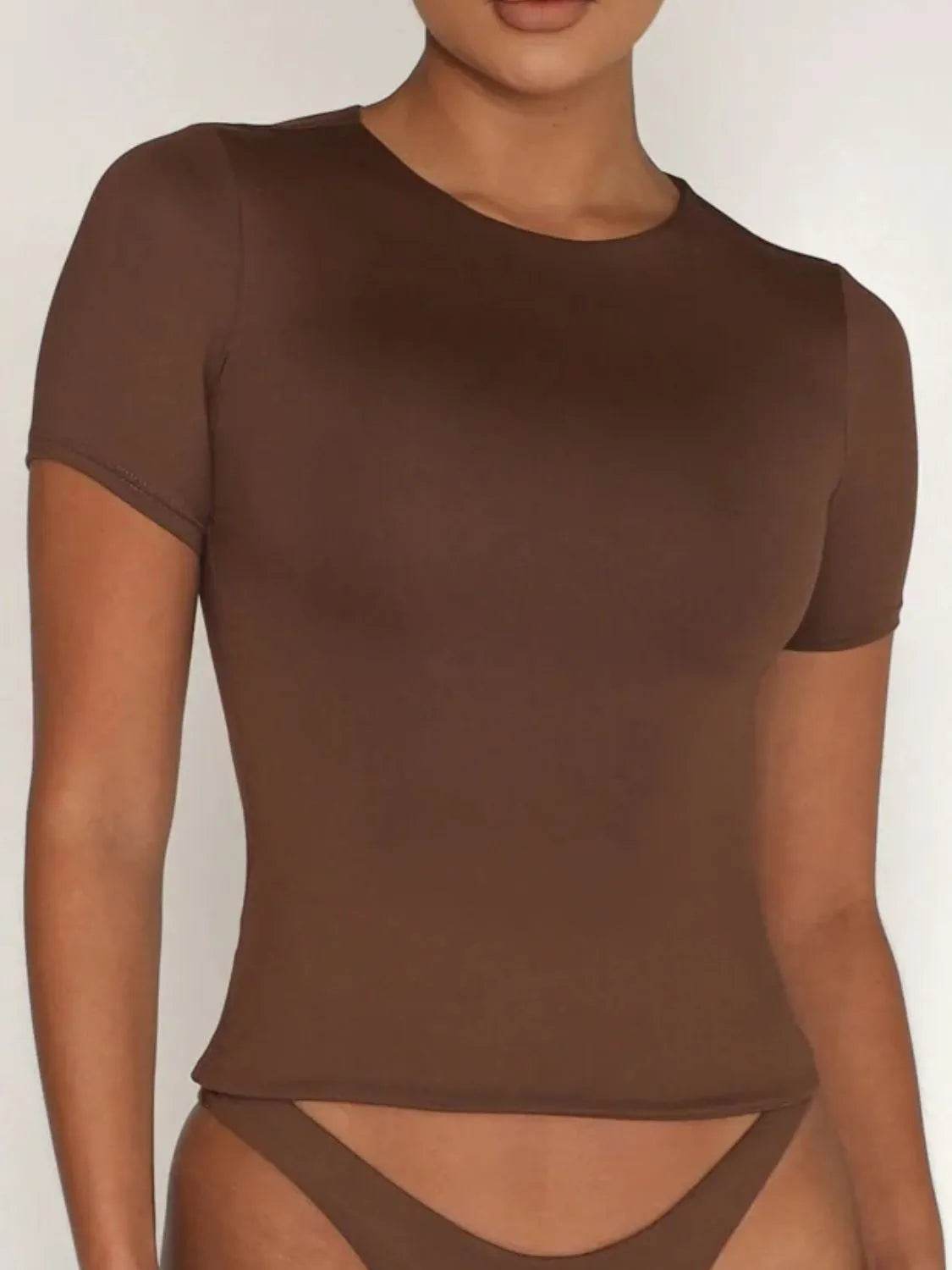 Round Neck Short Sleeve Swim Top - Velveta Studio