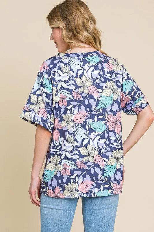 BOMBOM Floral Round Neck Short Sleeve T-Shirt - Velveta Studio