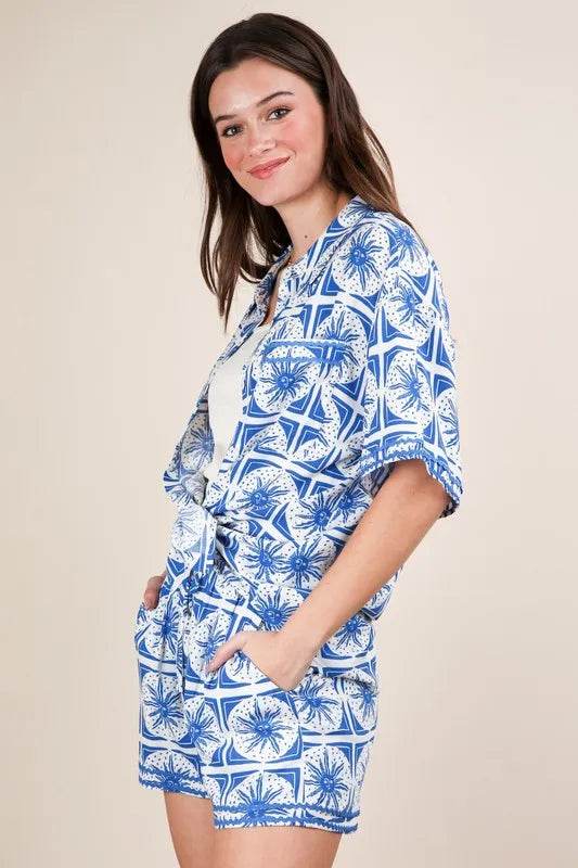 VERY J Tropical Printed Shirt Top and Shorts Set - Velveta Studio