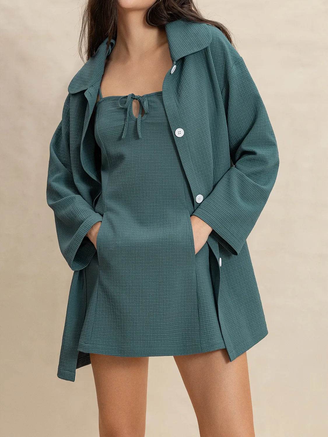 Tie Shoulder Mini Dress and Long Sleeve Top Set - Velveta Studio