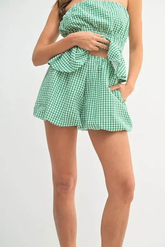 MABLE Gingham Tube Top and Shorts Set - Velveta Studio