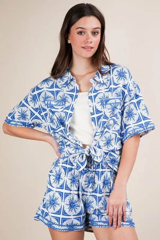 VERY J Tropical Printed Shirt Top and Shorts Set - Velveta Studio