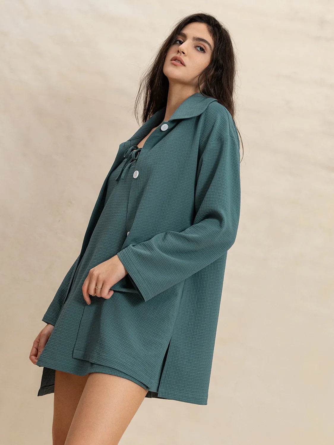 Tie Shoulder Mini Dress and Long Sleeve Top Set - Velveta Studio