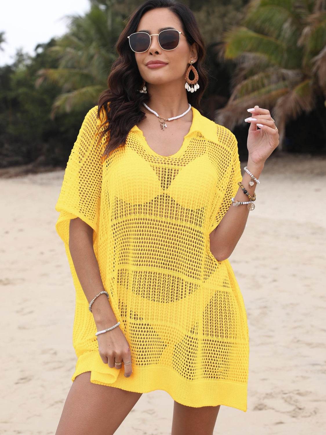 Hollow Out Collared Neck Cover-Up - Velveta Studio
