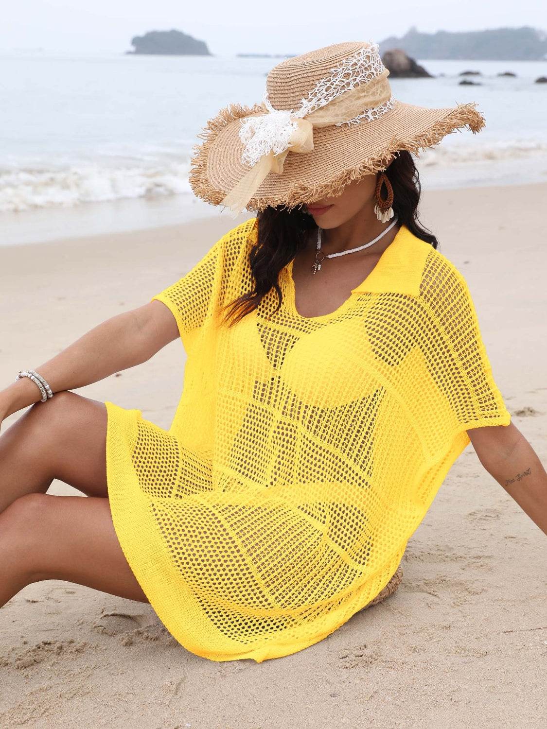 Hollow Out Collared Neck Cover-Up - Velveta Studio