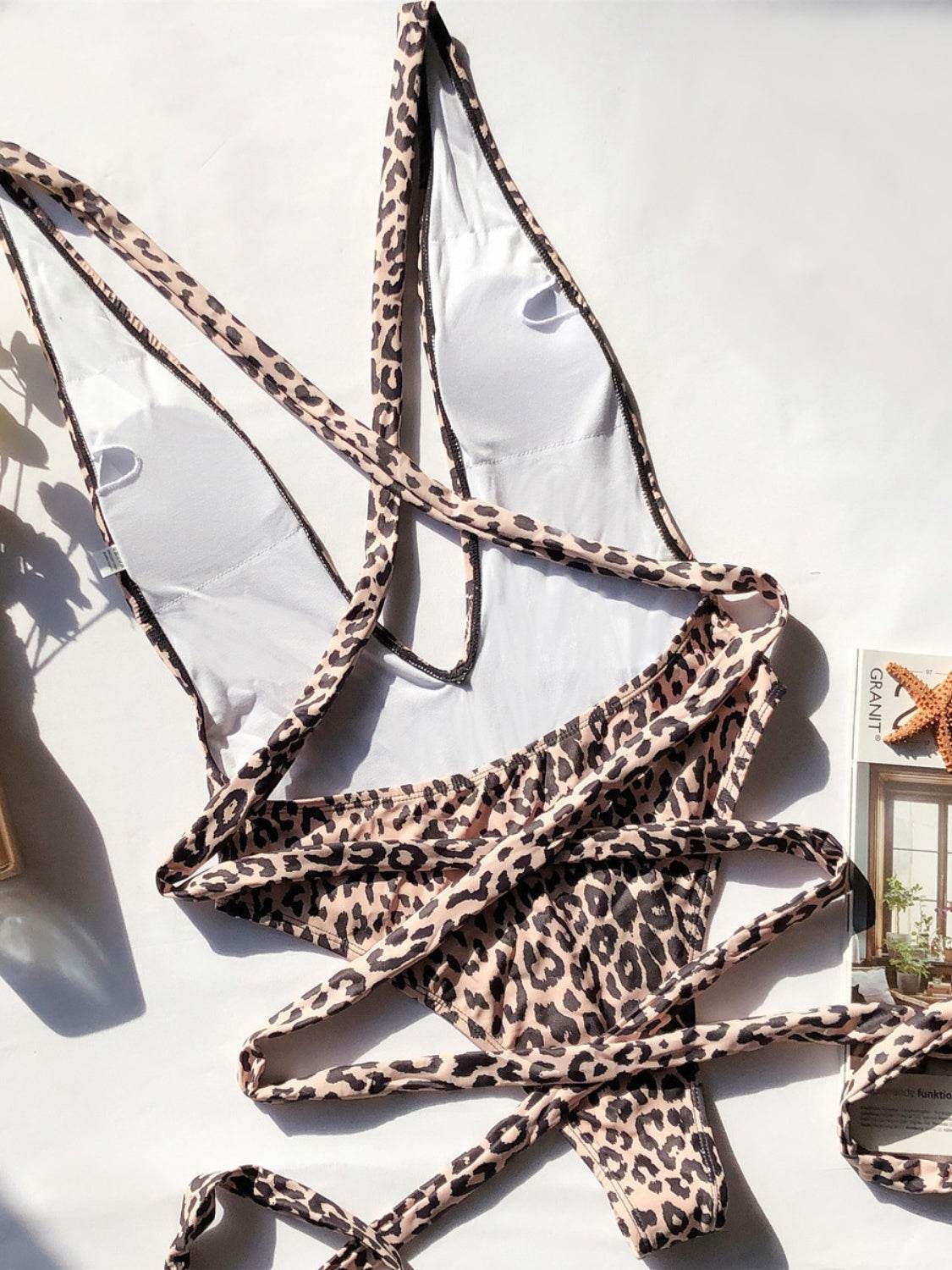 Tied Leopard Plunge One-Piece Swimwear - Velveta Studio