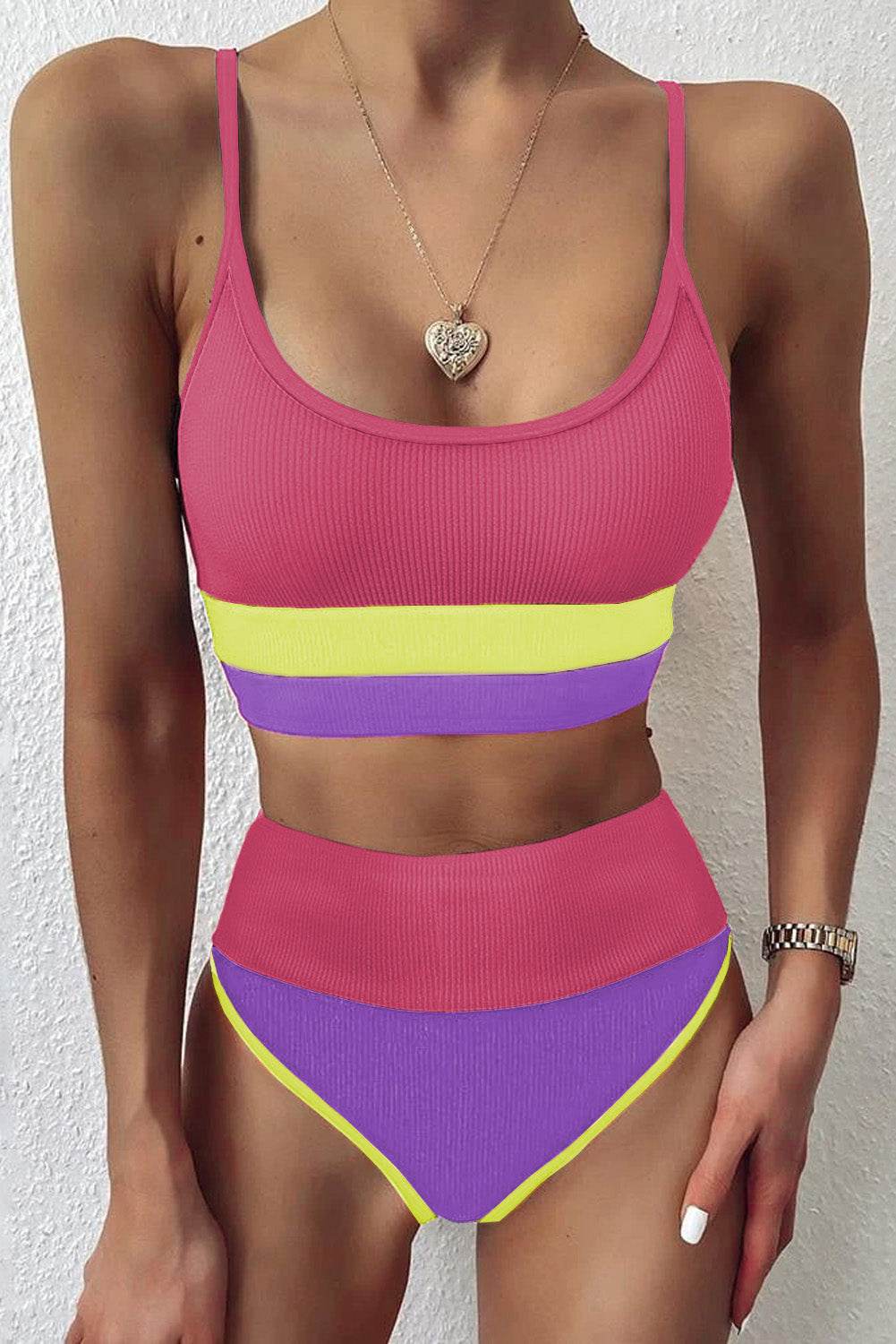 Color Block Spaghetti Strap Two-Piece Swim Set - Velveta Studio