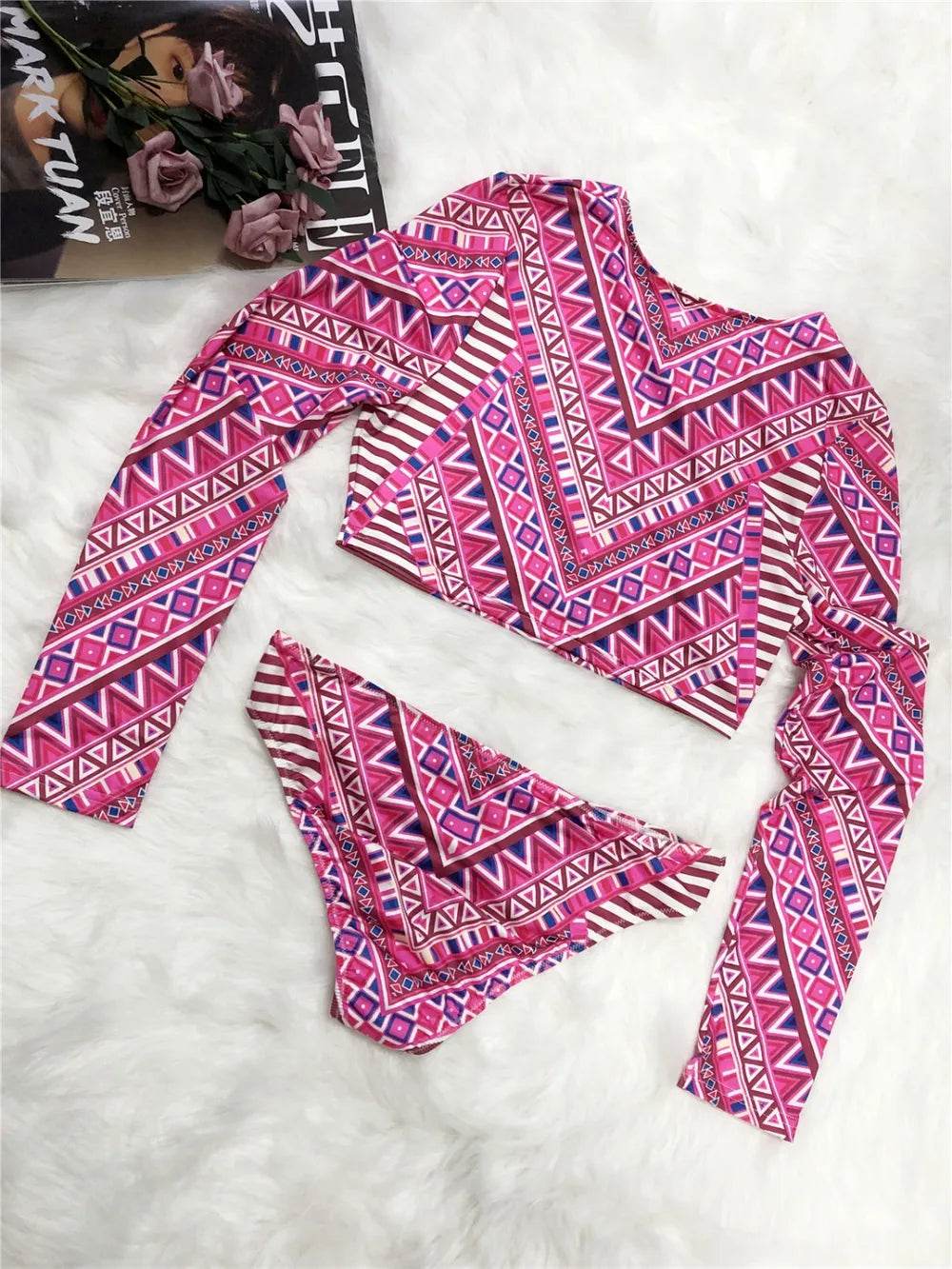 Printed Long Sleeve Top and Brief Swim Set - Velveta Studio