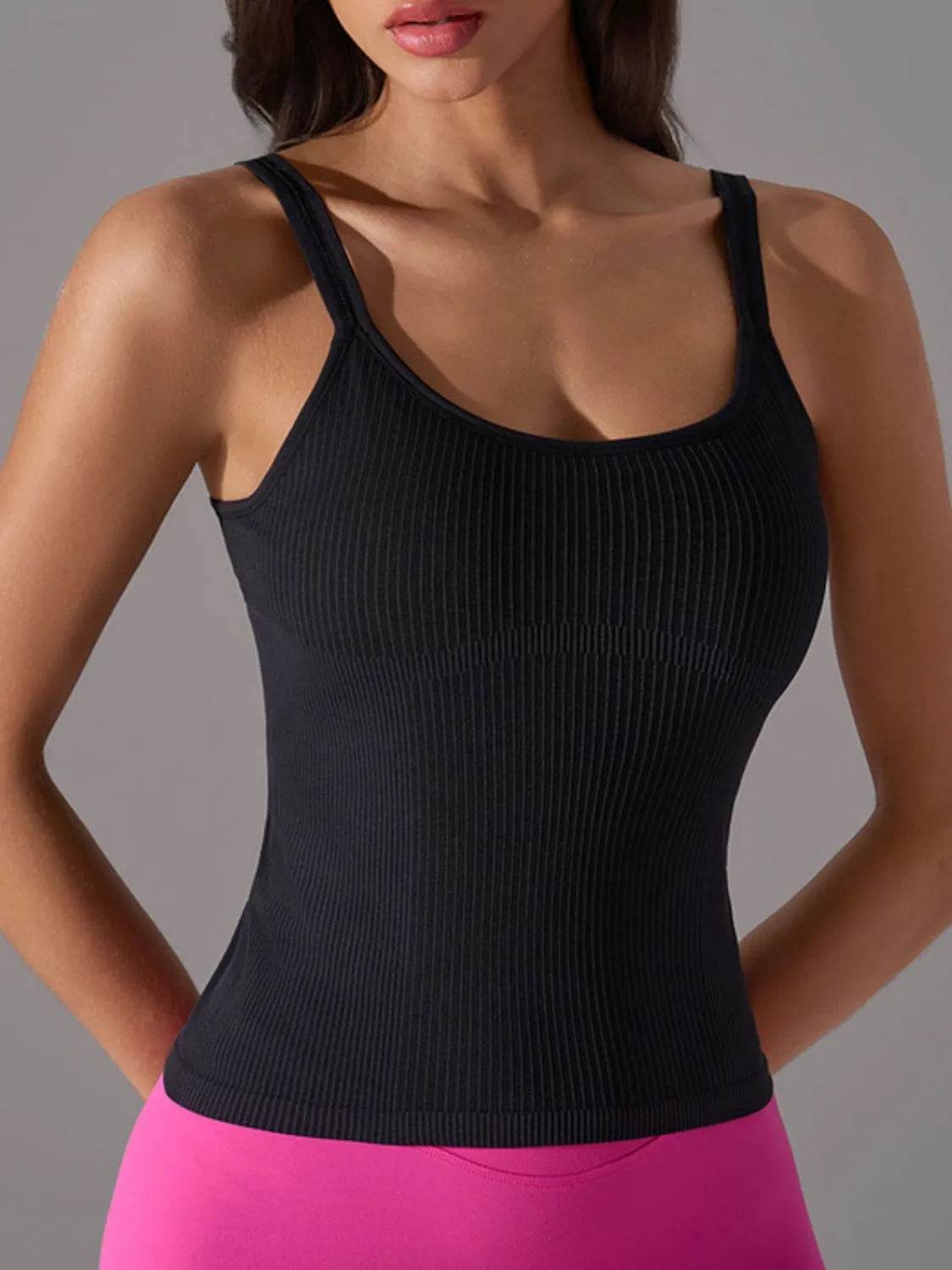 Scoop Neck Active Tank with Detachable Chest Pads - Velveta Studio