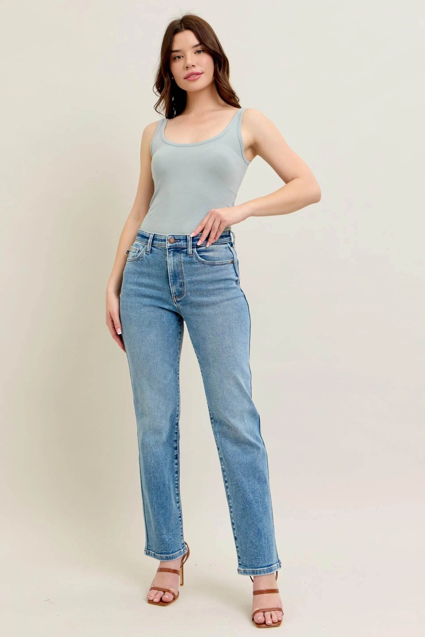 Full Size Hw Vintage Straight Jeans Plus Size - Velveta Studio