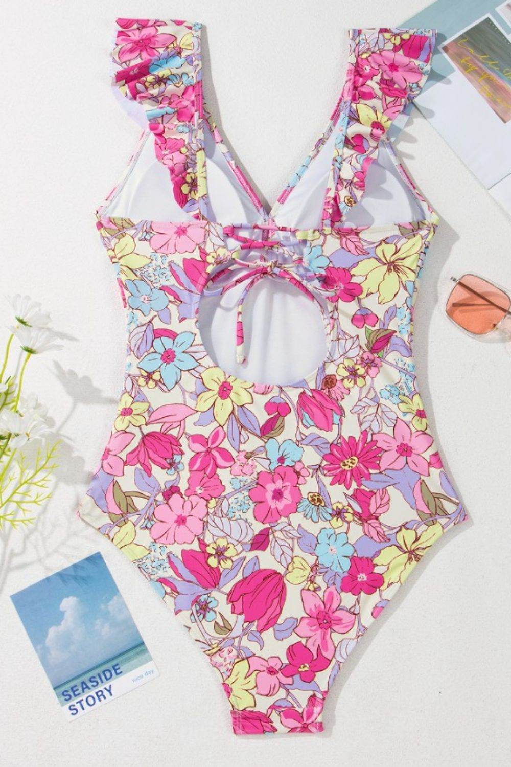 Floral Ruffle Trim Tummy Control One Piece Swimsuit - Velveta Studio