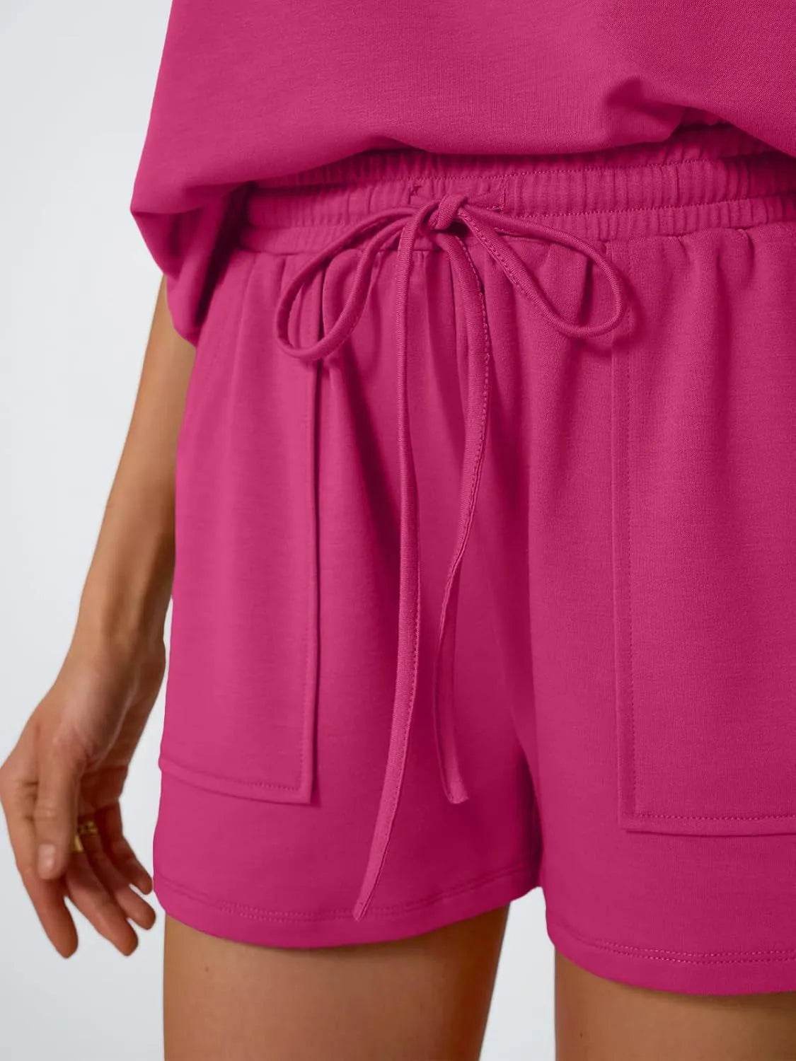 Round Neck Cap Sleeve Top and Shorts Set - Velveta Studio