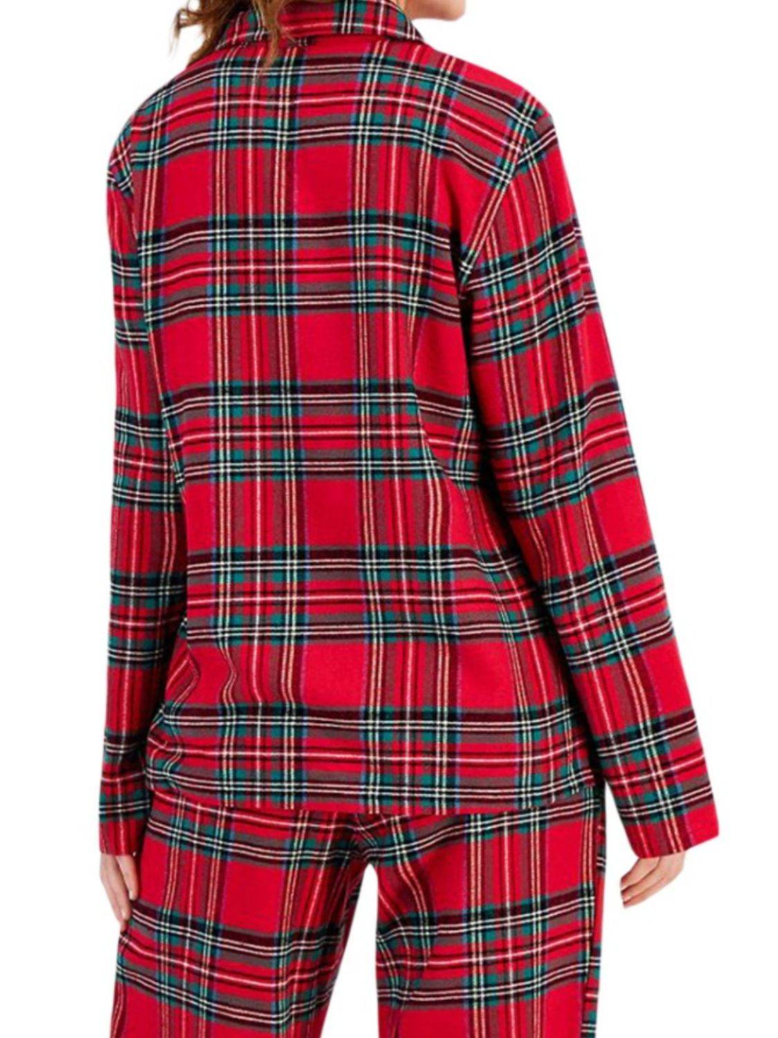 Plaid Collared Neck Button Up Top and Pants Lounge Set - Velveta Studio