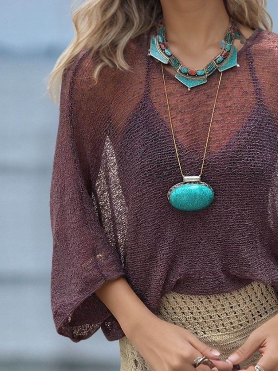 Round Neck Long Sleeve Cover-Up - Velveta Studio