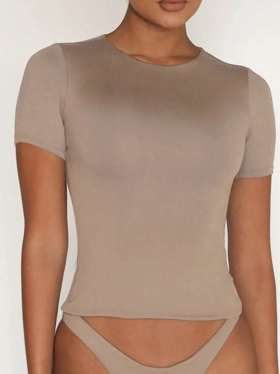 Round Neck Short Sleeve Swim Top - Velveta Studio