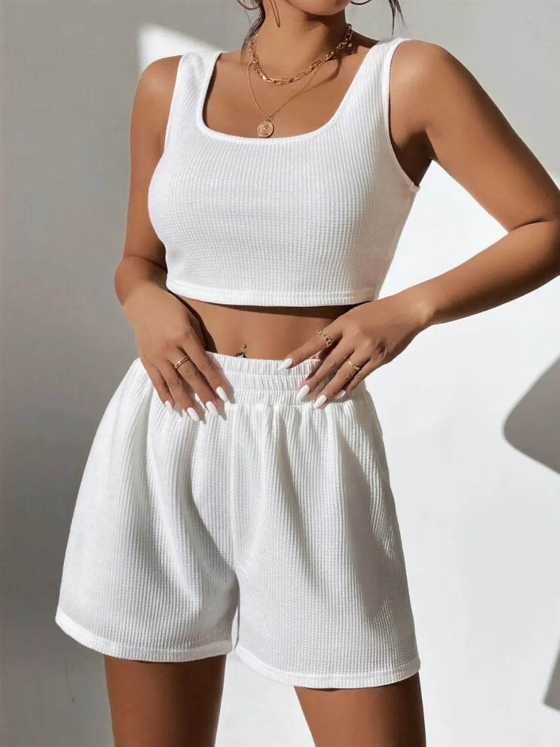 Full Size Wide Strap Tank and Shorts Set Plus Size - Velveta Studio