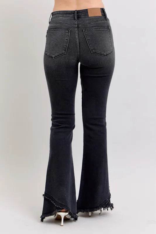Full Size High Waist Flare W/ Mock Fray Tulip Hem Plus Size - Velveta Studio