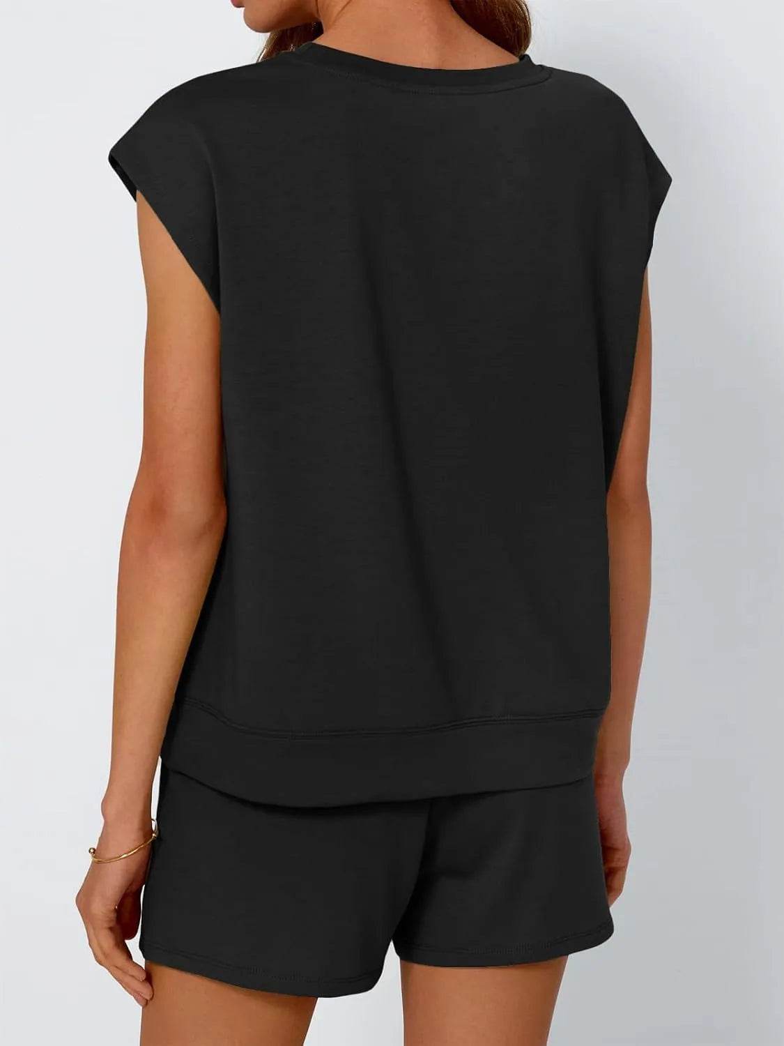 Round Neck Cap Sleeve Top and Shorts Set - Velveta Studio