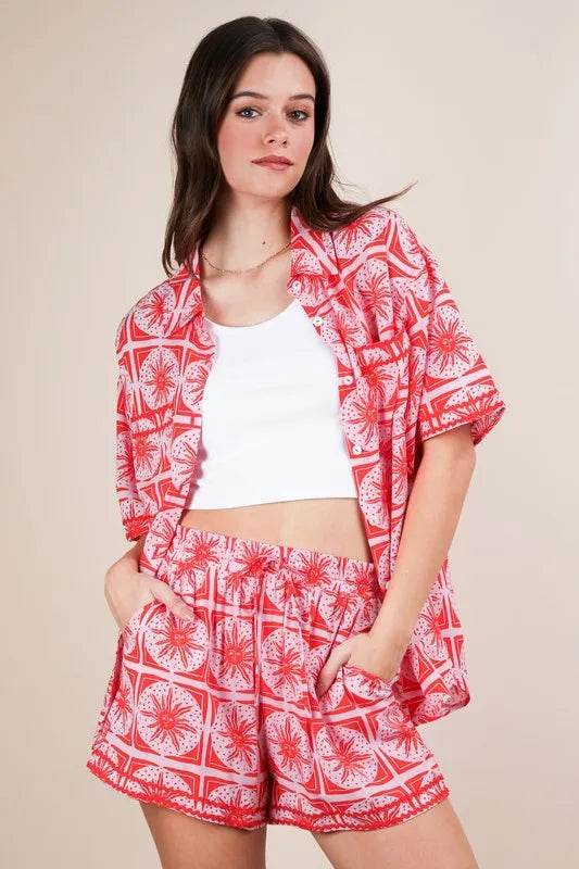 VERY J Tropical Printed Shirt Top and Shorts Set - Velveta Studio
