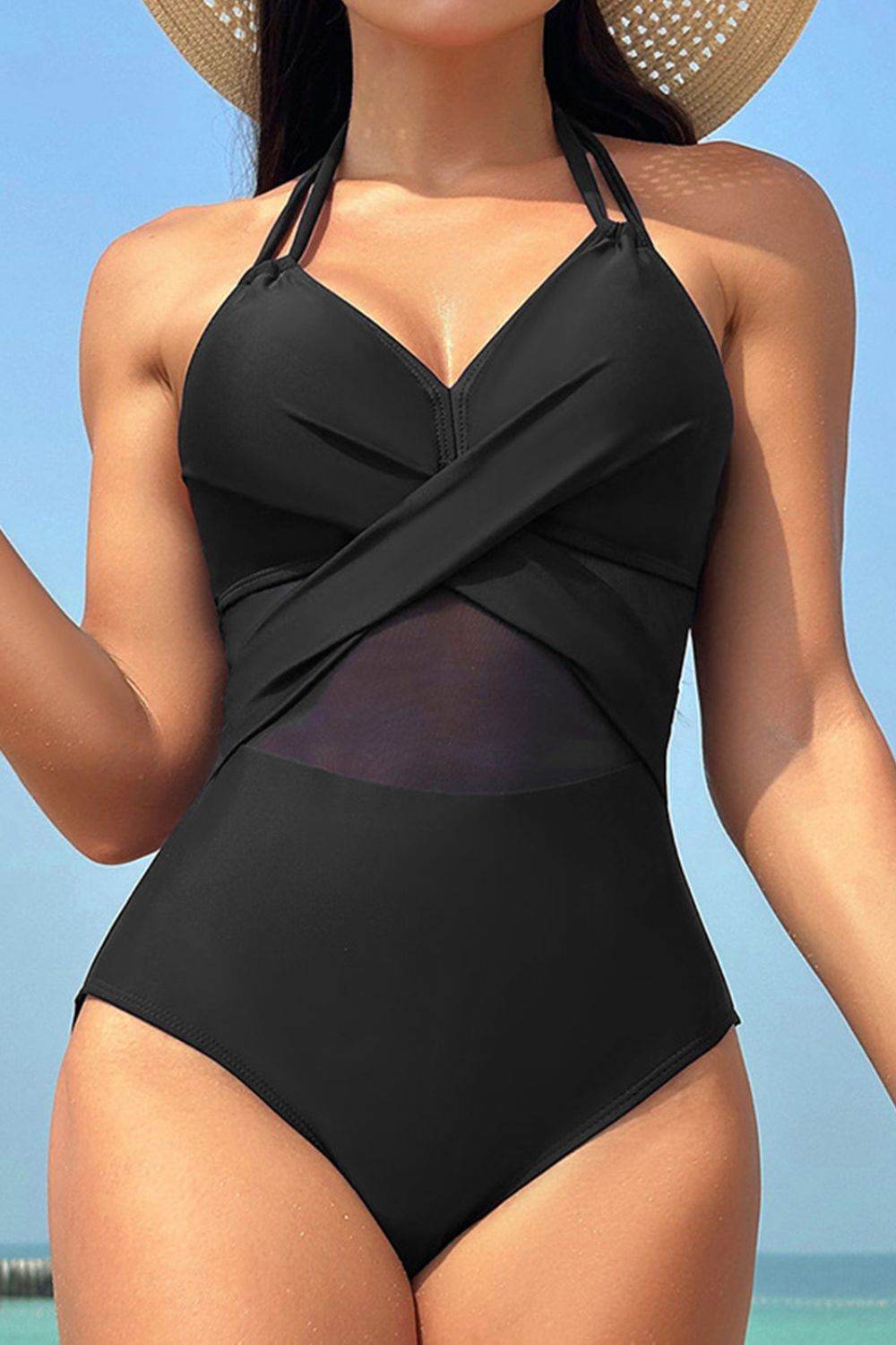Crisscross Halter Neck One-Piece Swimwear - Velveta Studio