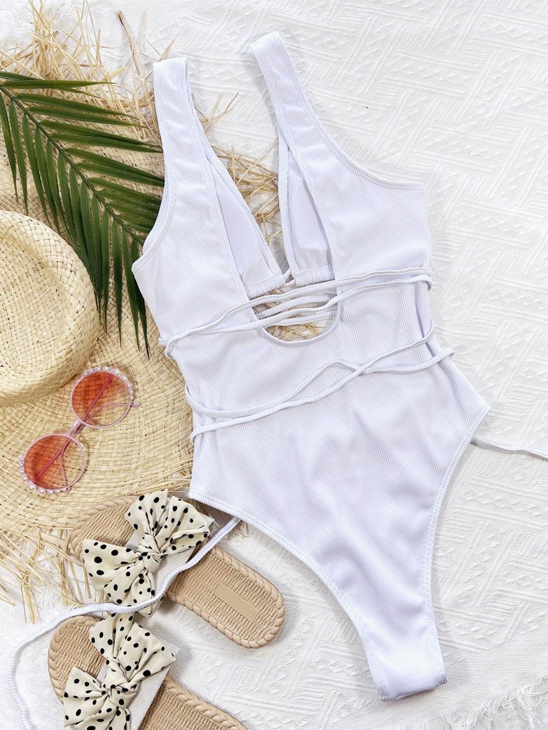 Ribbed Lace Up One-Piece Swimsuit - Velveta Studio