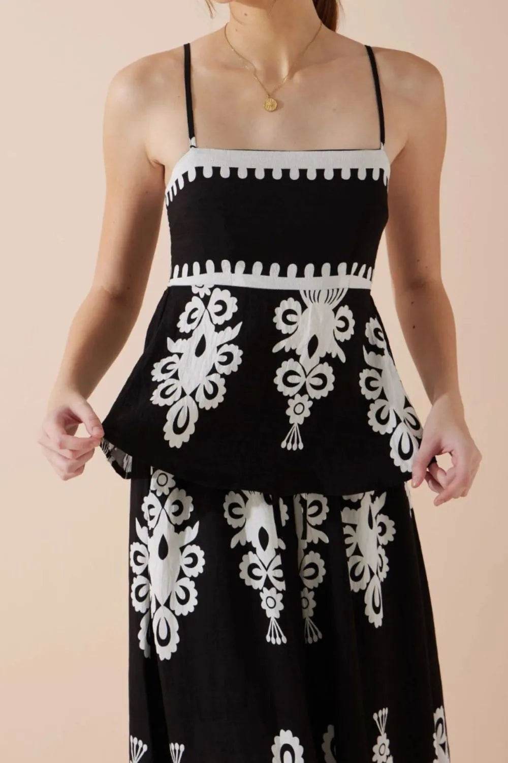 Printed Square Neck Cami and Wide Leg Pants Set - Velveta Studio