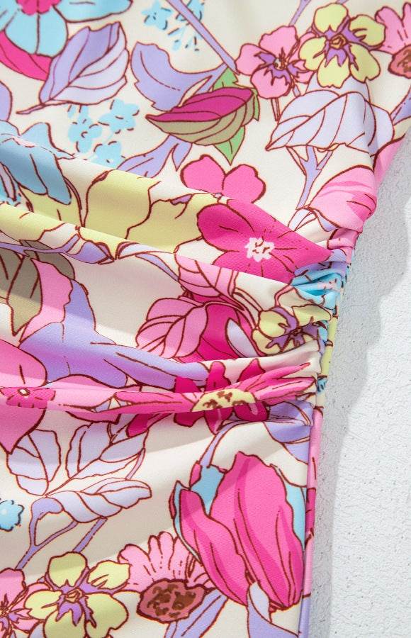 Floral Ruffle Trim Tummy Control One Piece Swimsuit - Velveta Studio