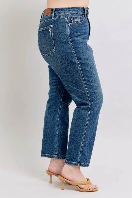 Full Size High Waisted Rigid Magic Non-destroy Straight Leg Jeans Plus Size - Velveta Studio