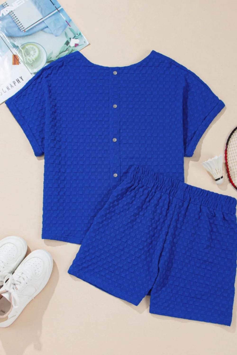 Textured Sequined USA Top and Bowknot Shorts Set - Velveta Studio